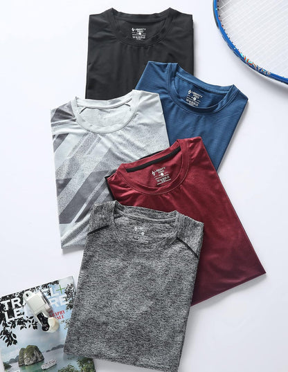 5 Pack Men’S Active Quick Dry Crew Neck T Shirts | Athletic Running Gym Workout Short Sleeve Tee Tops Bulk
